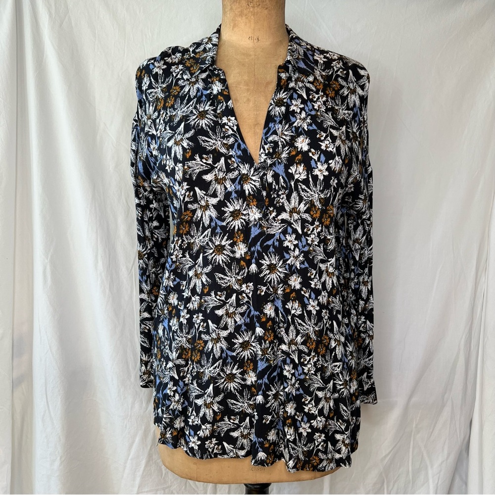 Splendid Black Button Down Blouse With Floral Pri… - image 1